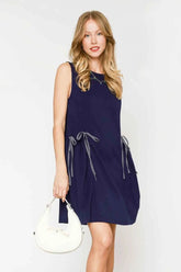 Umgee Navy Blue Round Neck Sleeveless Tank Dress with Pockets.