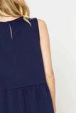 Umgee Navy Blue Round Neck Sleeveless Tank Dress with Pockets.