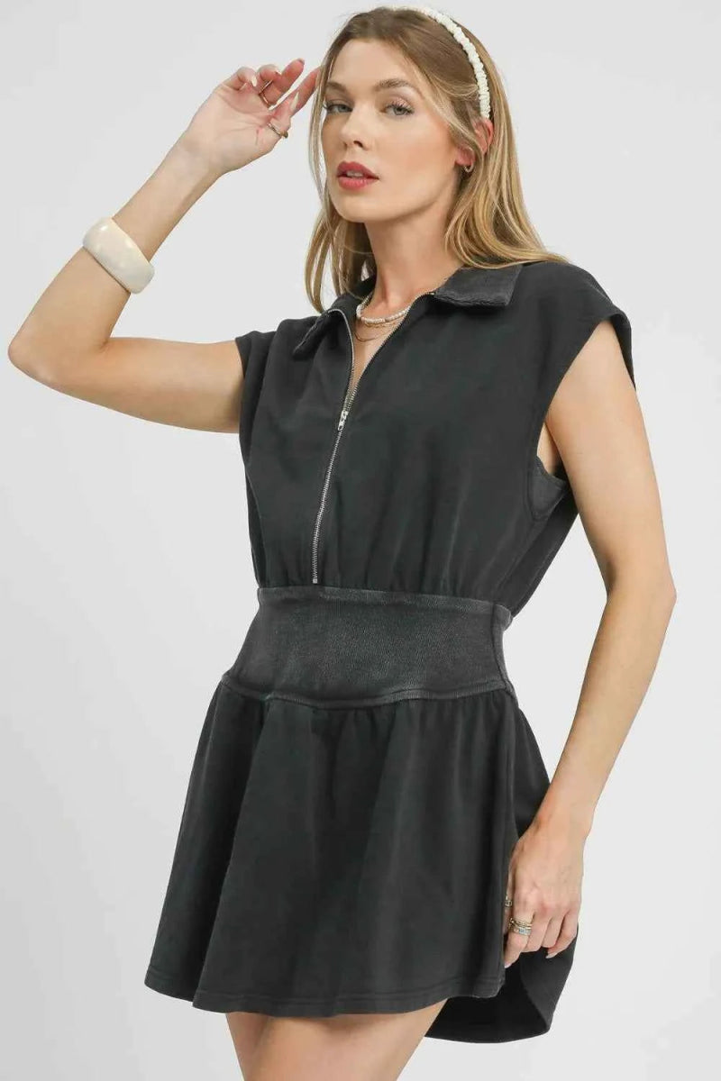Umgee Zip Front Cap Sleeve Mini Dress.