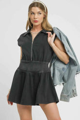 Umgee Zip Front Cap Sleeve Mini Dress.