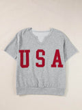 USA Lettering Patch T-Shirt with Notched Neck for Stylish Casual Wear - EBYNN