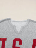 USA Lettering Patch T-Shirt with Notched Neck for Stylish Casual Wear - EBYNN