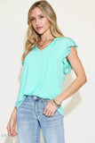 Basic Bae Bamboo Ruffled T-Shirt with Notched Short Sleeves - Eco-Friendly Fashion - EBYNN