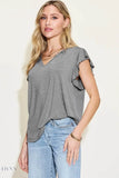 Basic Bae Bamboo Ruffled T-Shirt with Notched Short Sleeves - Eco-Friendly Fashion - EBYNN