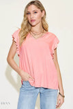 Basic Bae Bamboo Ruffled T-Shirt with Notched Short Sleeves - Eco-Friendly Fashion - EBYNN
