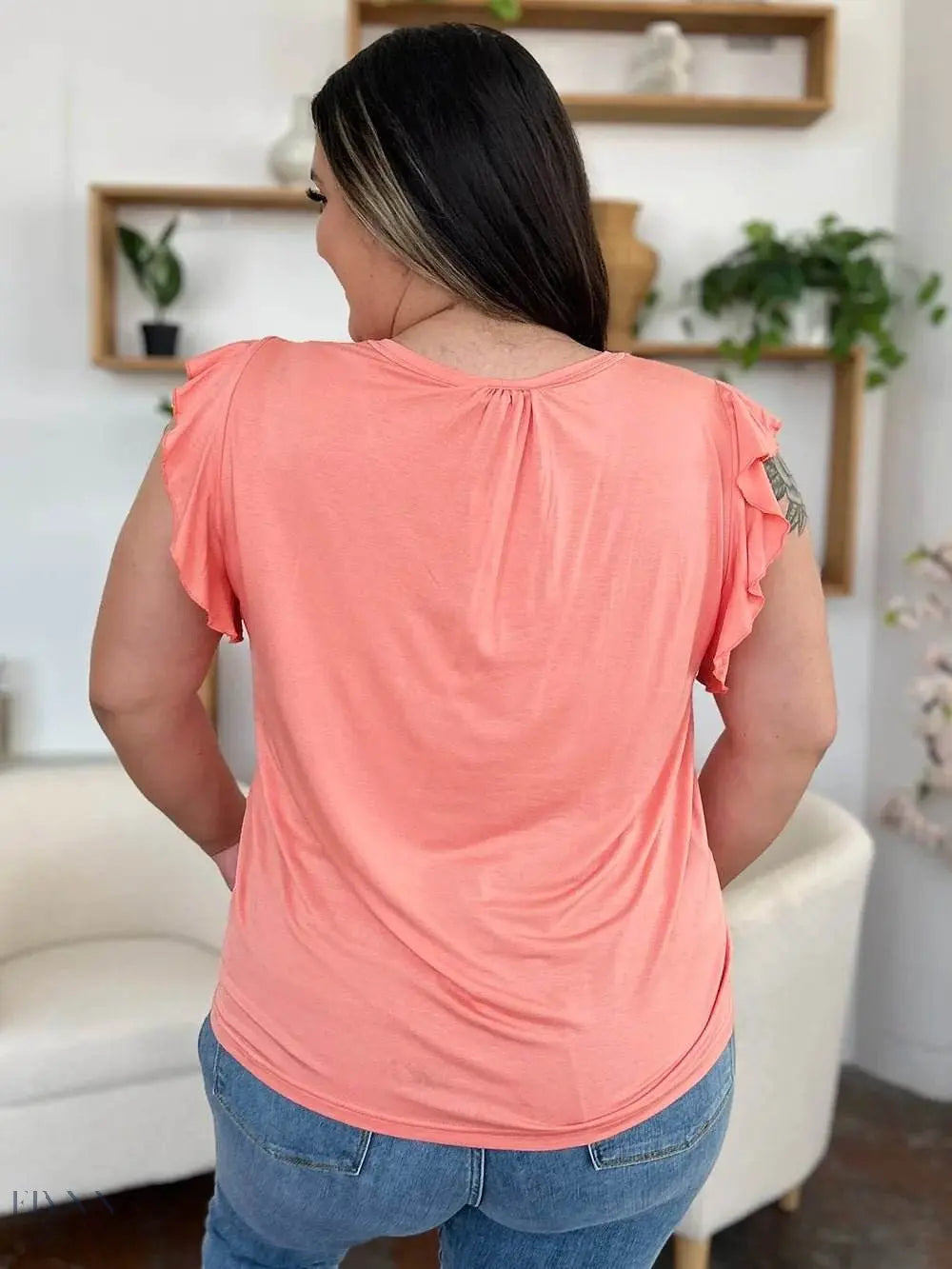 Basic Bae Bamboo Ruffled T-Shirt with Notched Short Sleeves - Eco-Friendly Fashion - EBYNN