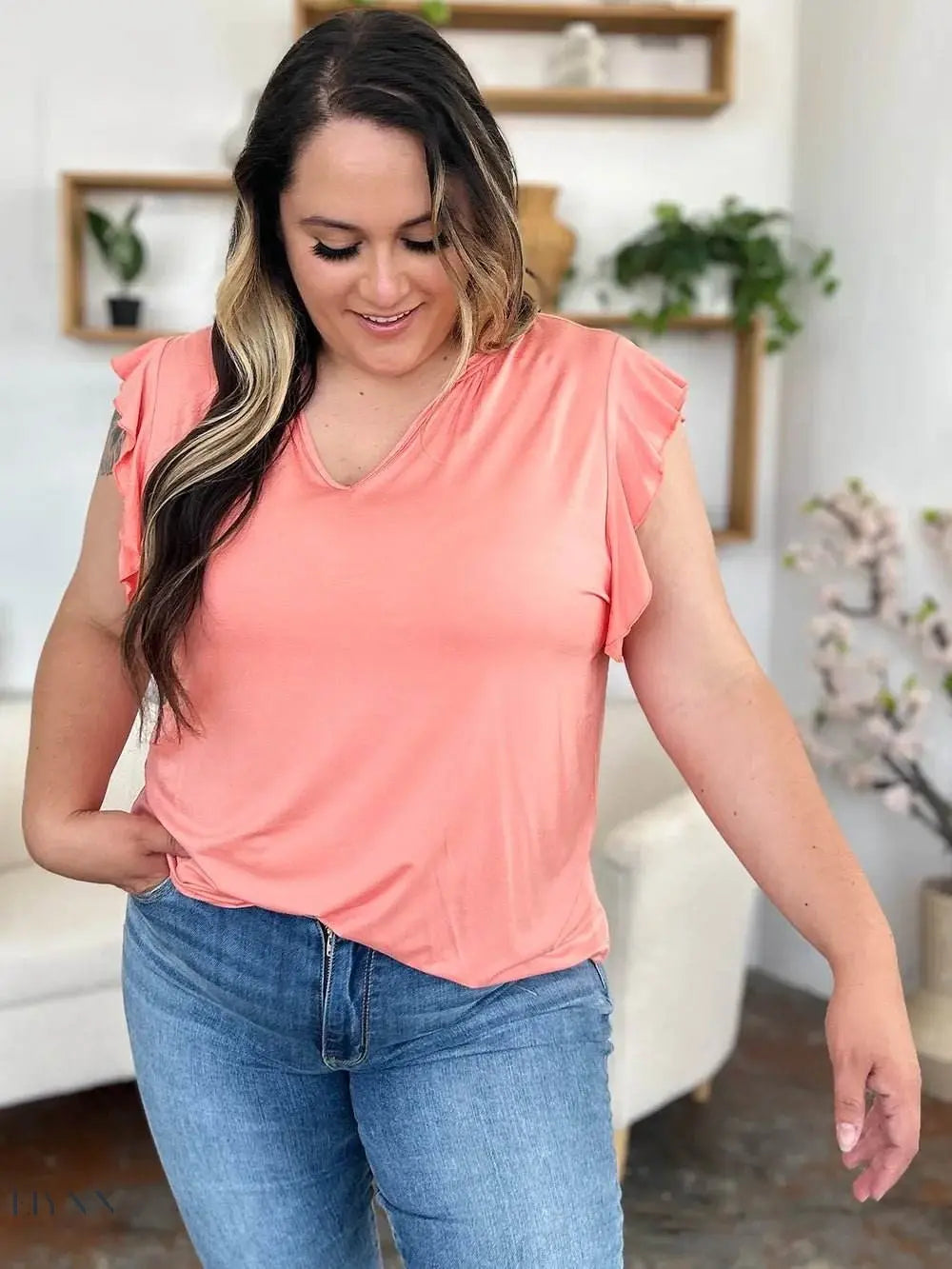 Basic Bae Bamboo Ruffled T-Shirt with Notched Short Sleeves - Eco-Friendly Fashion - EBYNN