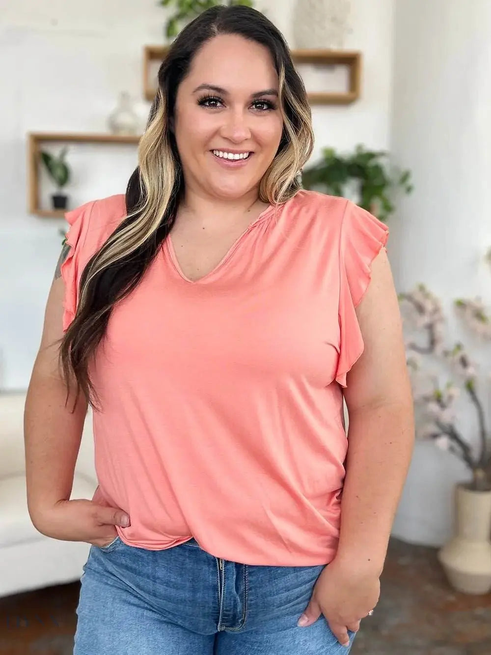 Basic Bae Bamboo Ruffled T-Shirt with Notched Short Sleeves - Eco-Friendly Fashion - EBYNN