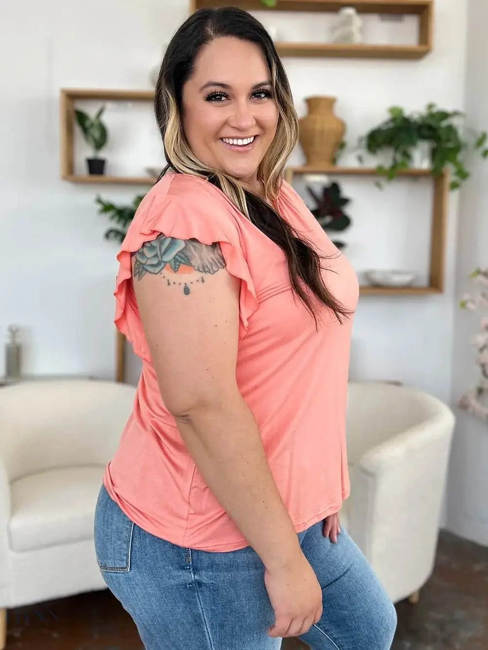 Basic Bae Bamboo Ruffled T-Shirt with Notched Short Sleeves - Eco-Friendly Fashion - EBYNN