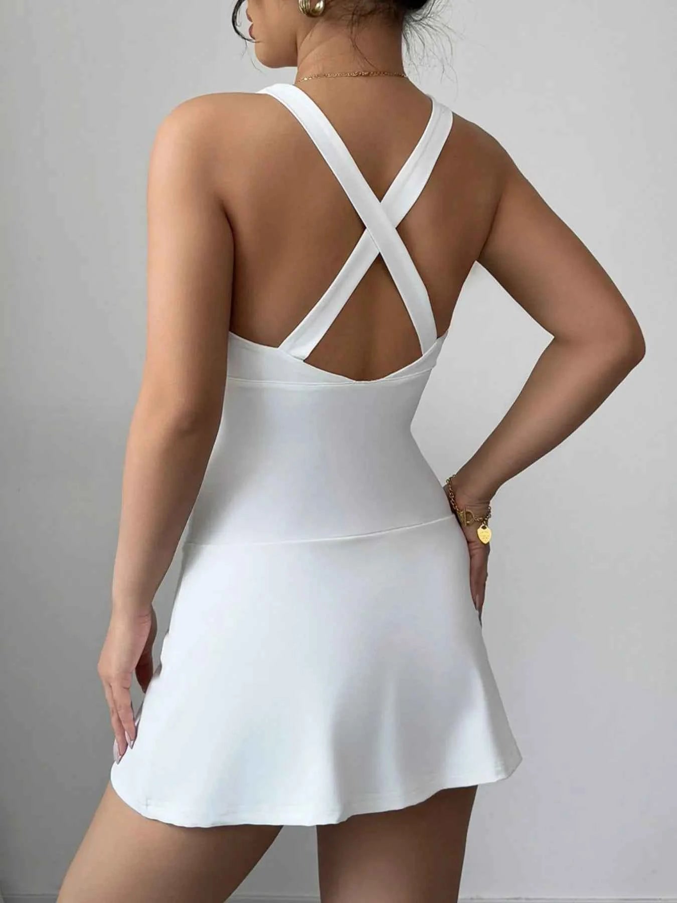 Trendsi Crisscross V-Neck Romper Dress in White.