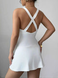 Trendsi Crisscross V-Neck Romper Dress in White.