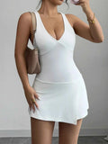 Trendsi Crisscross V-Neck Romper Dress in White.