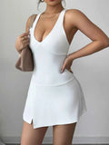 Trendsi Crisscross V-Neck Romper Dress in White.