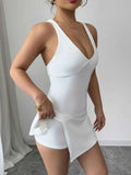 Trendsi Crisscross V-Neck Romper Dress in White.