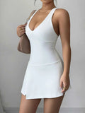 Trendsi Crisscross V-Neck Romper Dress in White.