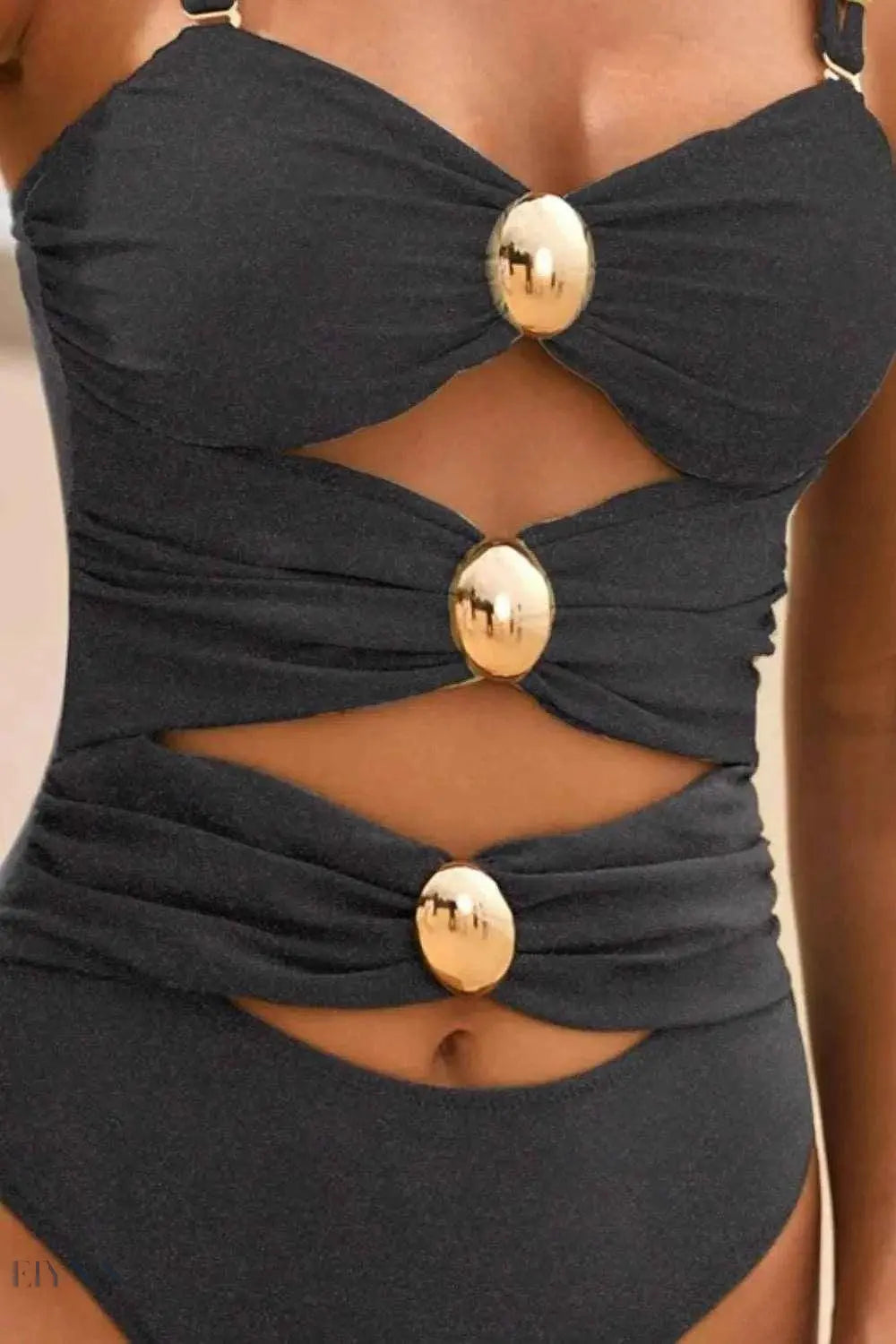 EBYNN Cutout One-Piece Swimsuit with Gold Accent Buttons - EBYNN