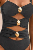 EBYNN Cutout One-Piece Swimsuit with Gold Accent Buttons - EBYNN