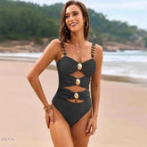 EBYNN Cutout One-Piece Swimsuit with Gold Accent Buttons - EBYNN