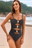 EBYNN Cutout One-Piece Swimsuit with Gold Accent Buttons - EBYNN