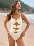 EBYNN Cutout One-Piece Swimsuit with Gold Accent Buttons - EBYNN
