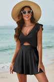 Cutout V-Neck One-Piece Swimsuit with Skirt - EBYNN