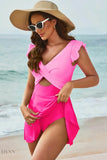 Cutout V-Neck One-Piece Swimsuit with Skirt - EBYNN
