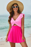 Cutout V-Neck One-Piece Swimsuit with Skirt - EBYNN