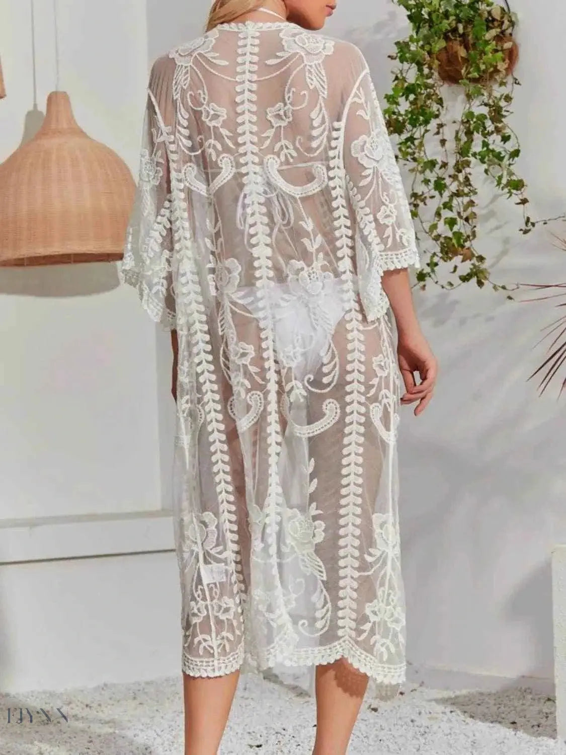 Lace Longline Beach Cover Up Sheer Beachwear - EBYNN