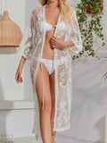 Lace Longline Beach Cover Up Sheer Beachwear - EBYNN