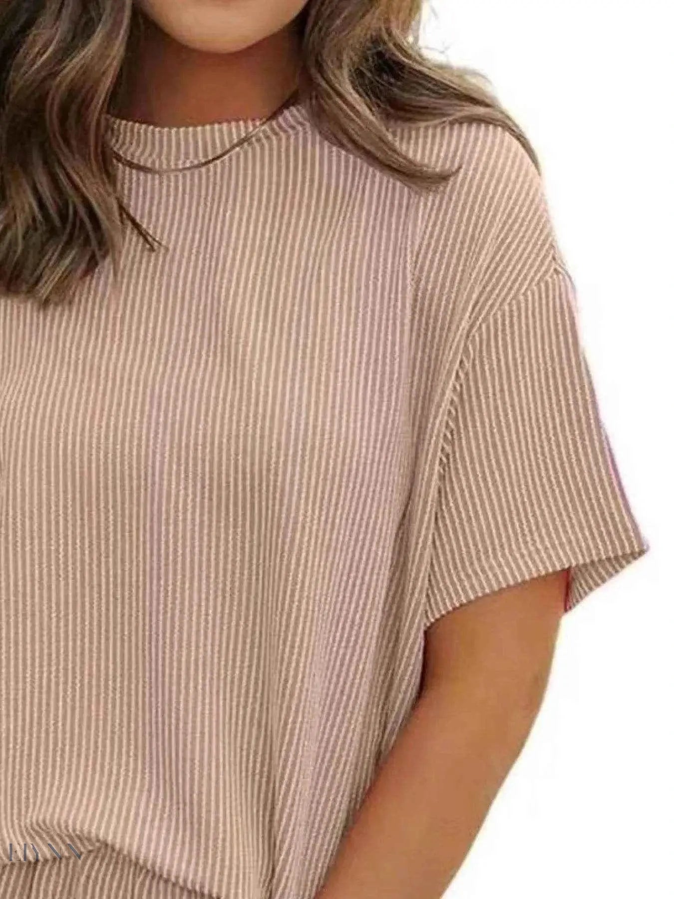 Full Size Ribbed Two-Piece Set: Short Sleeve Top and Shorts - EBYNN