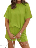 Full Size Ribbed Two-Piece Set: Short Sleeve Top and Shorts - EBYNN