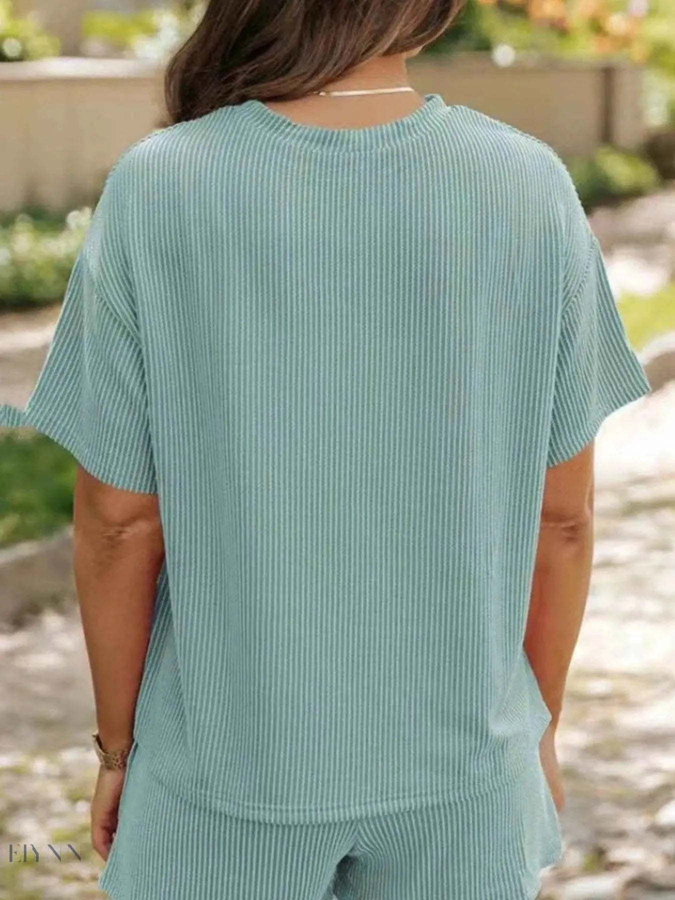 Full Size Ribbed Two-Piece Set: Short Sleeve Top and Shorts - EBYNN