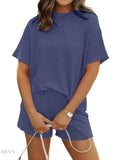 Full Size Ribbed Two-Piece Set: Short Sleeve Top and Shorts - EBYNN