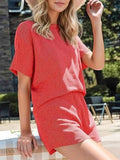 Full Size Ribbed Two-Piece Set: Short Sleeve Top and Shorts - EBYNN