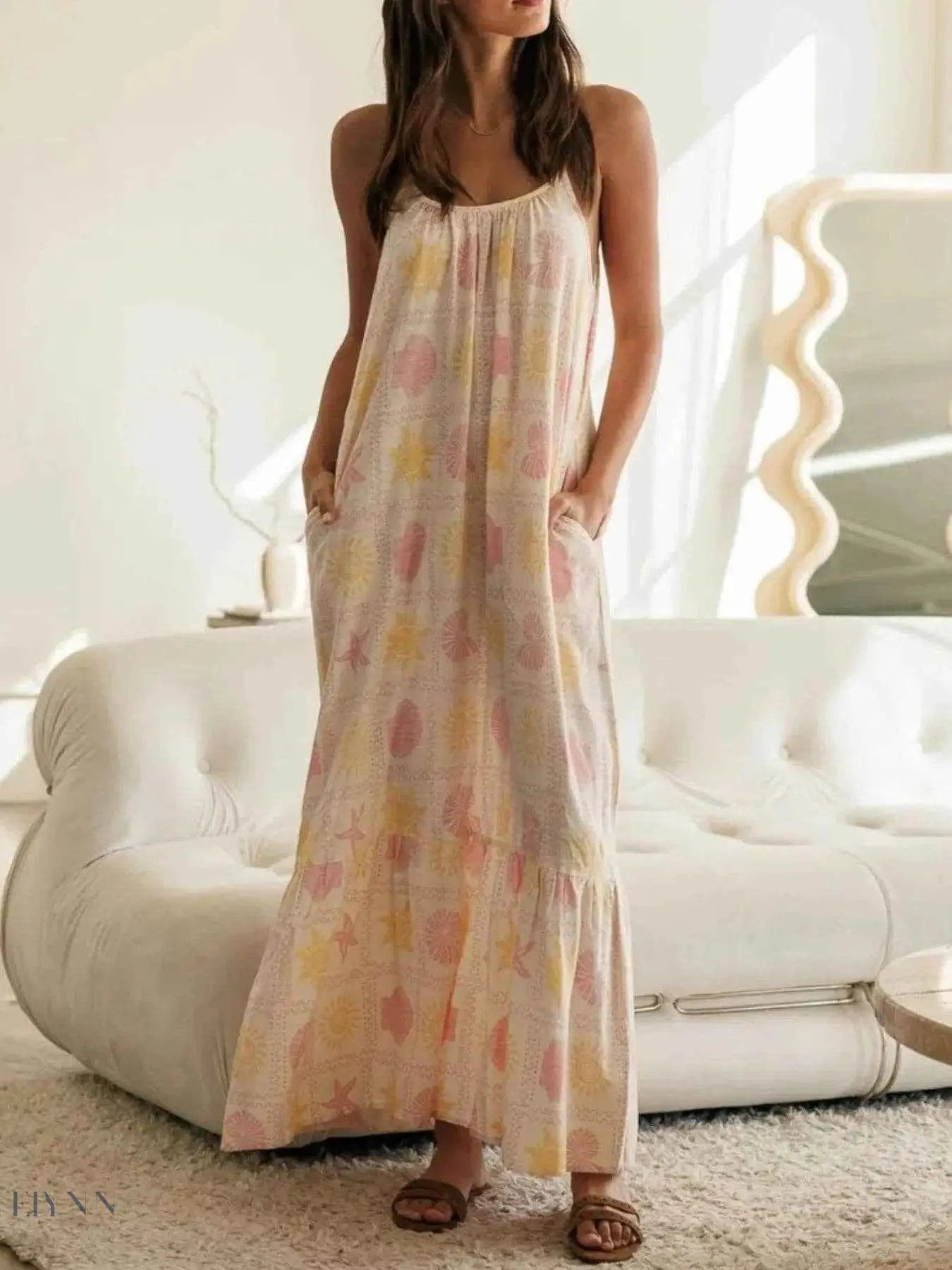 Printed Maxi Lounge Dress with Ruffled Hem for Ultimate Comfort and Style - EBYNN