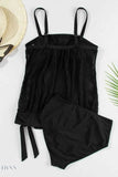 Square Neck Tankini Set with Tie Waist Detail - EBYNN