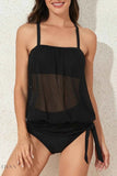 Square Neck Tankini Set with Tie Waist Detail - EBYNN