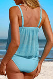 Square Neck Tankini Set with Tie Waist Detail - EBYNN