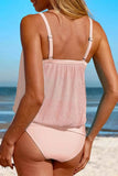 Square Neck Tankini Set with Tie Waist Detail - EBYNN