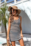 Stylish Summer Crochet Swim Cover Up in black and beige, perfect for beach or poolside wear