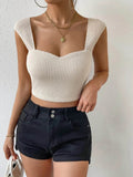 Waffle Knit Tank Top with Sweetheart Neck Design - EBYNN