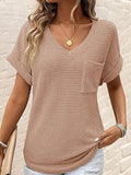 Waffle Knit V-Neck T-Shirt for Casual Comfort and Style - EBYNN