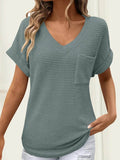 Waffle Knit V-Neck T-Shirt for Casual Comfort and Style - EBYNN