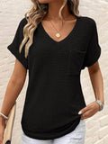 Waffle Knit V-Neck T-Shirt for Casual Comfort and Style - EBYNN