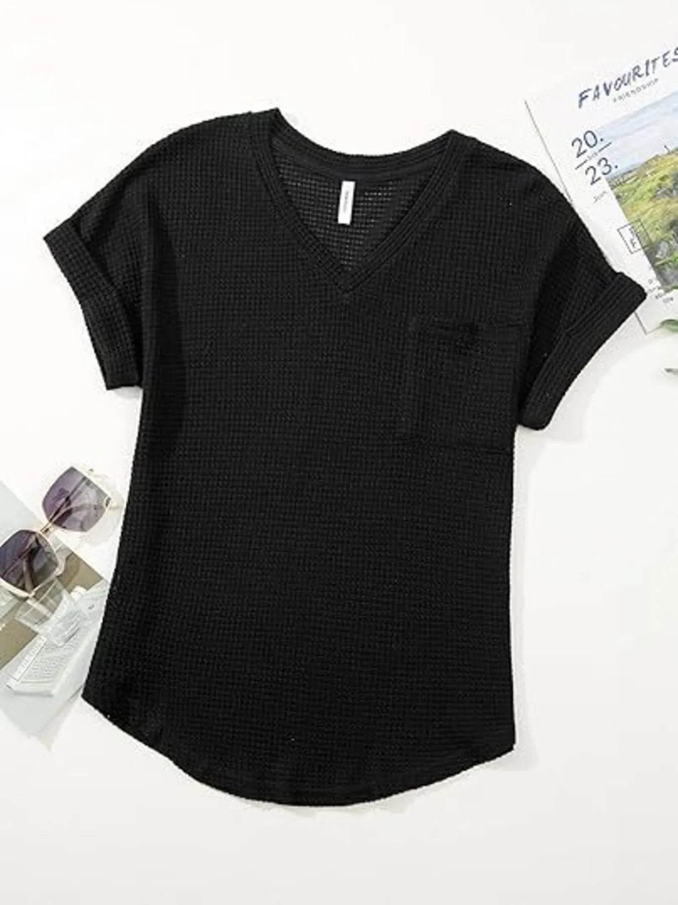 Waffle Knit V-Neck T-Shirt for Casual Comfort and Style - EBYNN