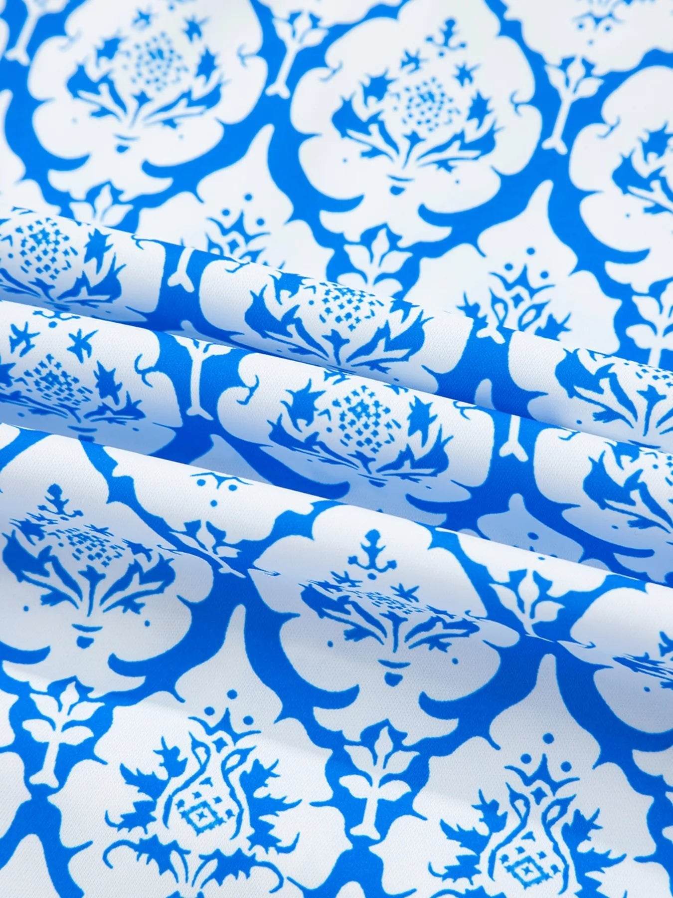 Western Print Blouse for Women with Zipped Collar and Short Sleeves - EBYNN