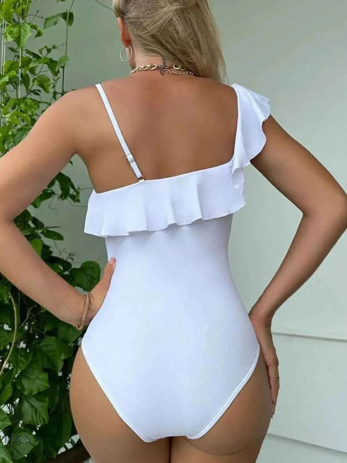 Asymmetrical One Piece Swimsuit with Ruffle Detail - EBYNN