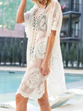 Lace V-Neck Cover Up Sheer Beach Dress - EBYNN