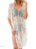 Lace V-Neck Cover Up Sheer Beach Dress - EBYNN