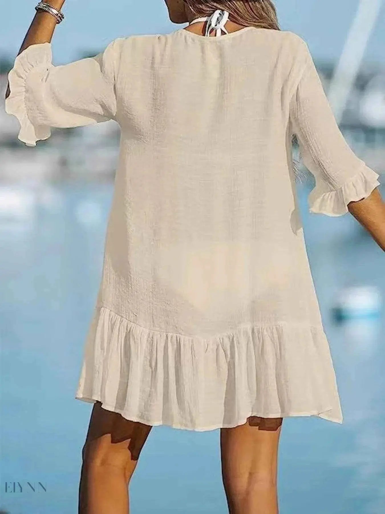 Black V-Neck Beach Cover Up Dress with Buttons - Stylish Summer Essential - EBYNN